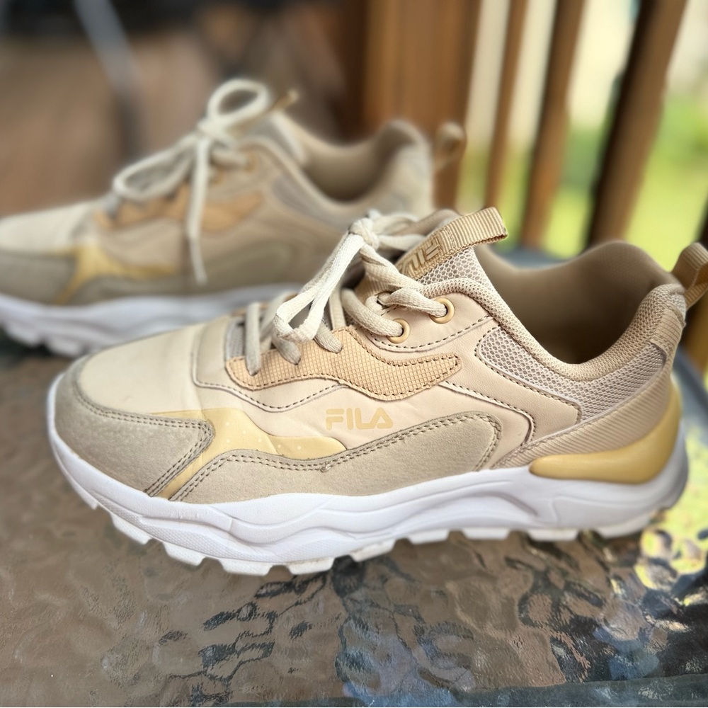 Fila Cream and Yellow Athletic Shoes